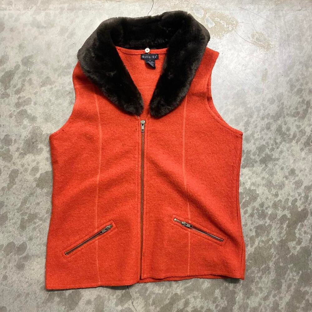 100 wool vest orange and